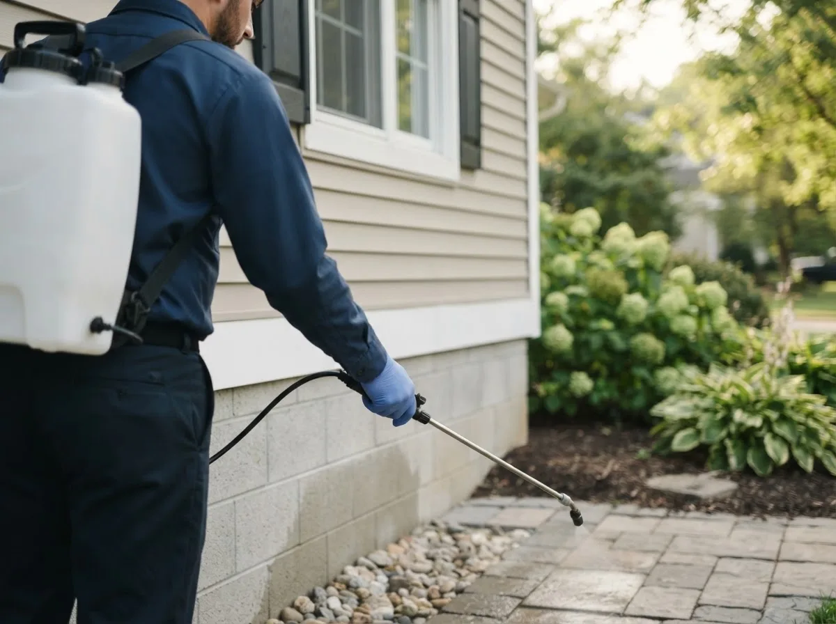 Pest control technician inspecting a home in Walterville, OR